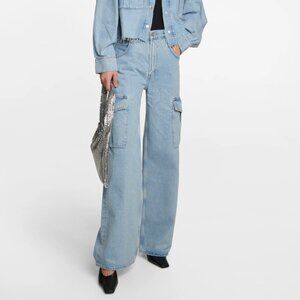 Agolde Minka Denim Cargo Wide Leg Pants Jeans in Realm Blue Size 25